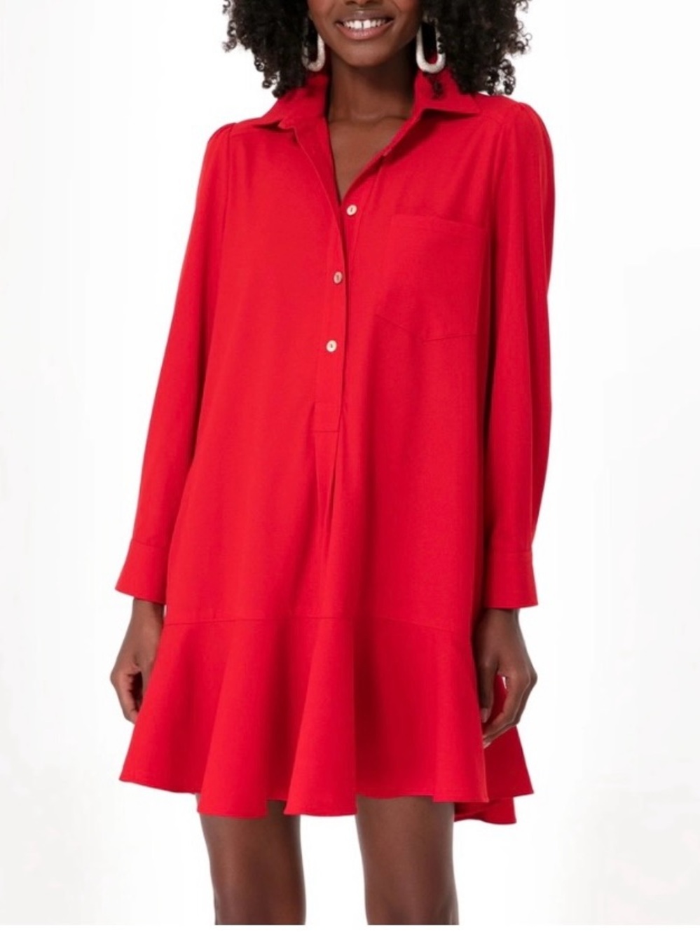 Tuckernuck Red Collared Ruffle-Hem Mini Dress